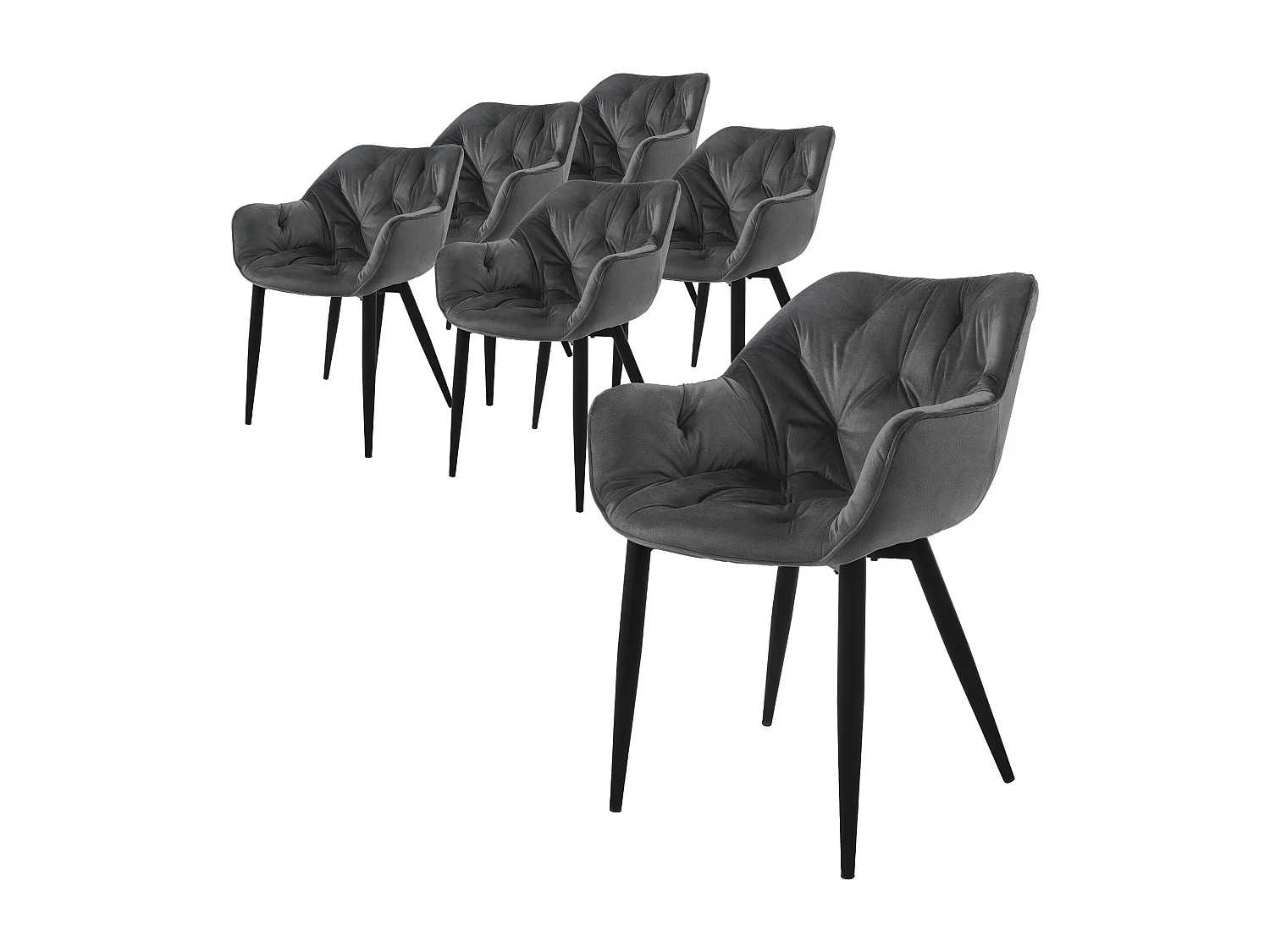 Lot de 6 chaises de salle à manger assise anthracite en velours pieds métal noir