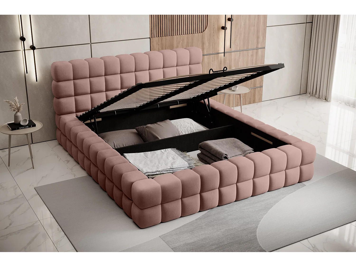 Letto Dario S (140x200)/Tessuto/Rosa
