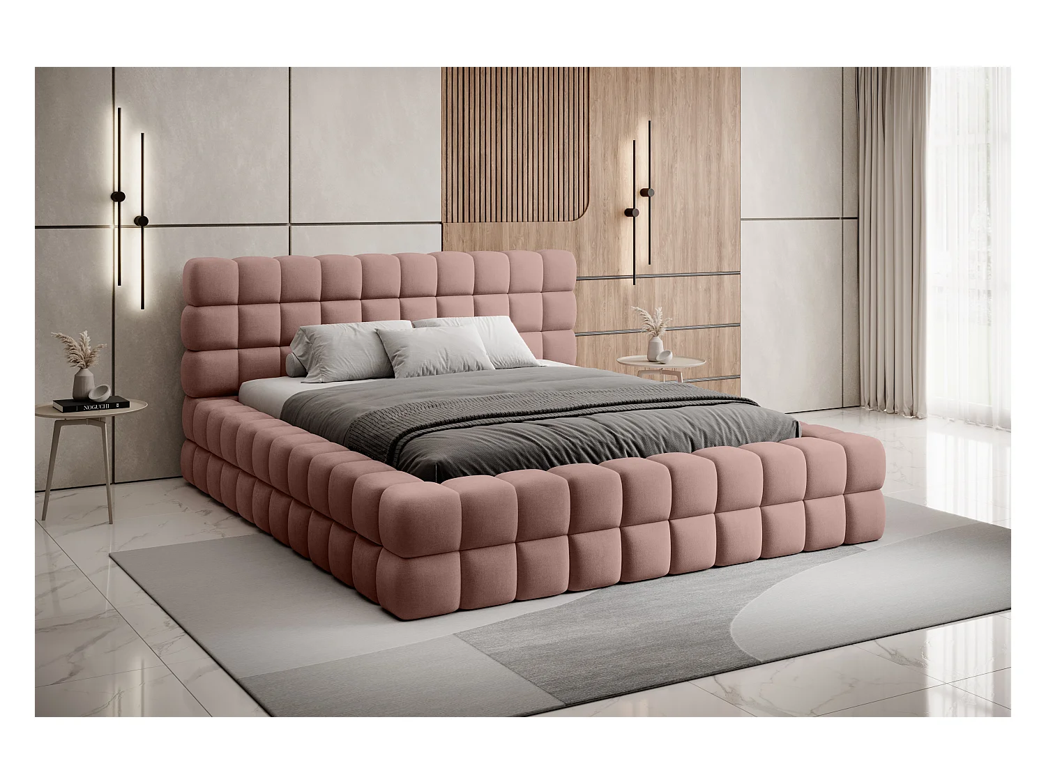 Lit Dario S (140x200)/Tissu/Rose