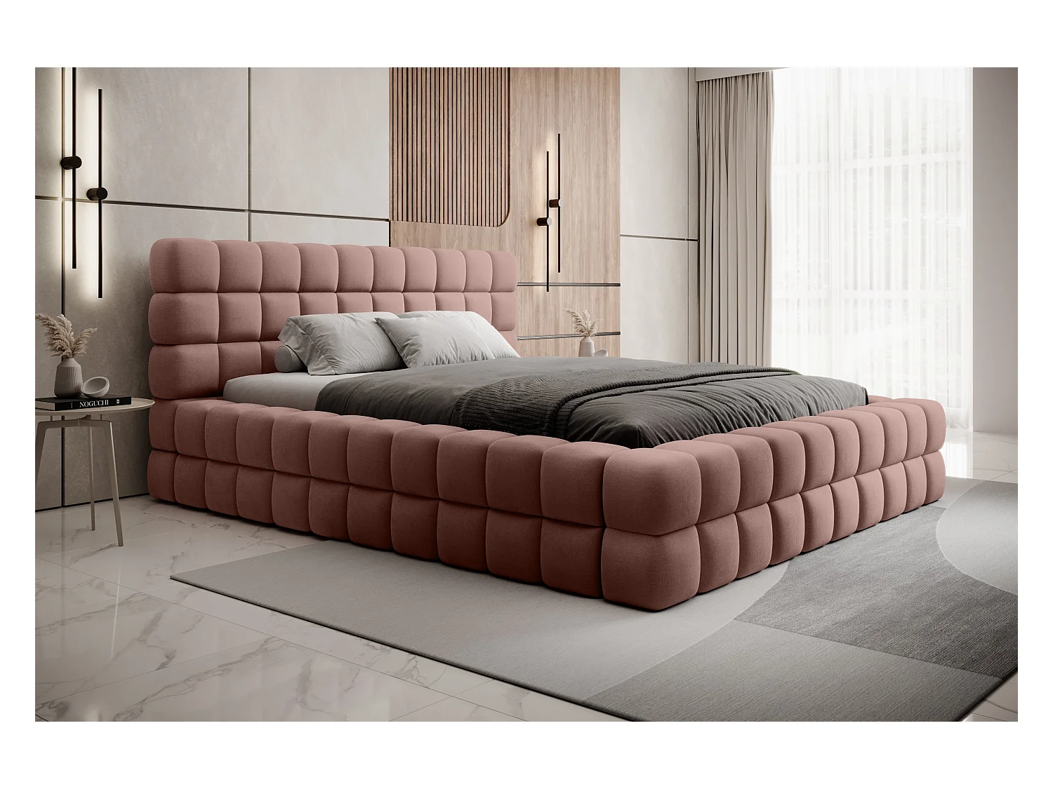 Lit Dario S (140x200)/Tissu/Rose