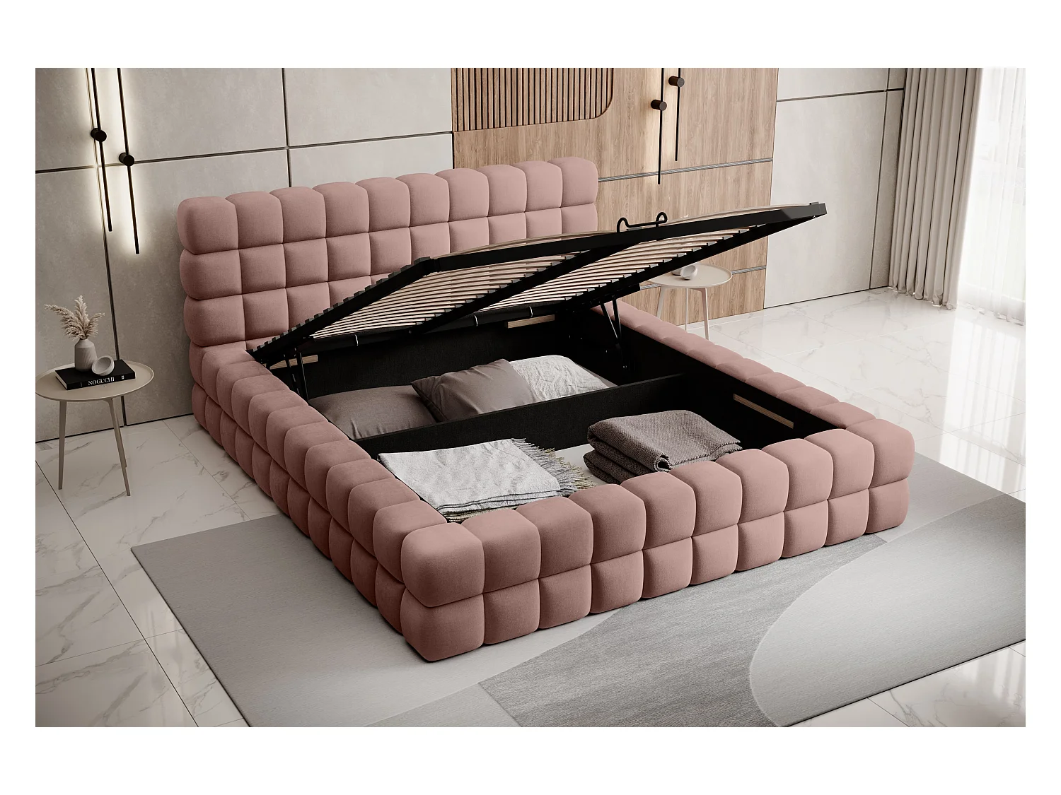 Lit Dario S (140x200)/Tissu/Rose