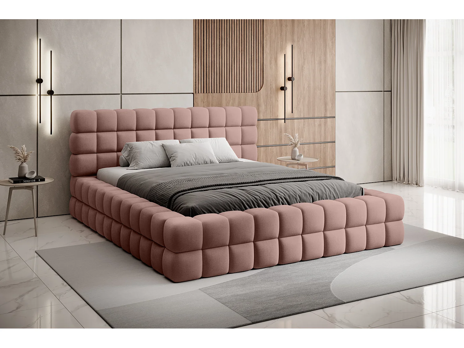 Lit Dario S (140x200)/Tissu/Rose