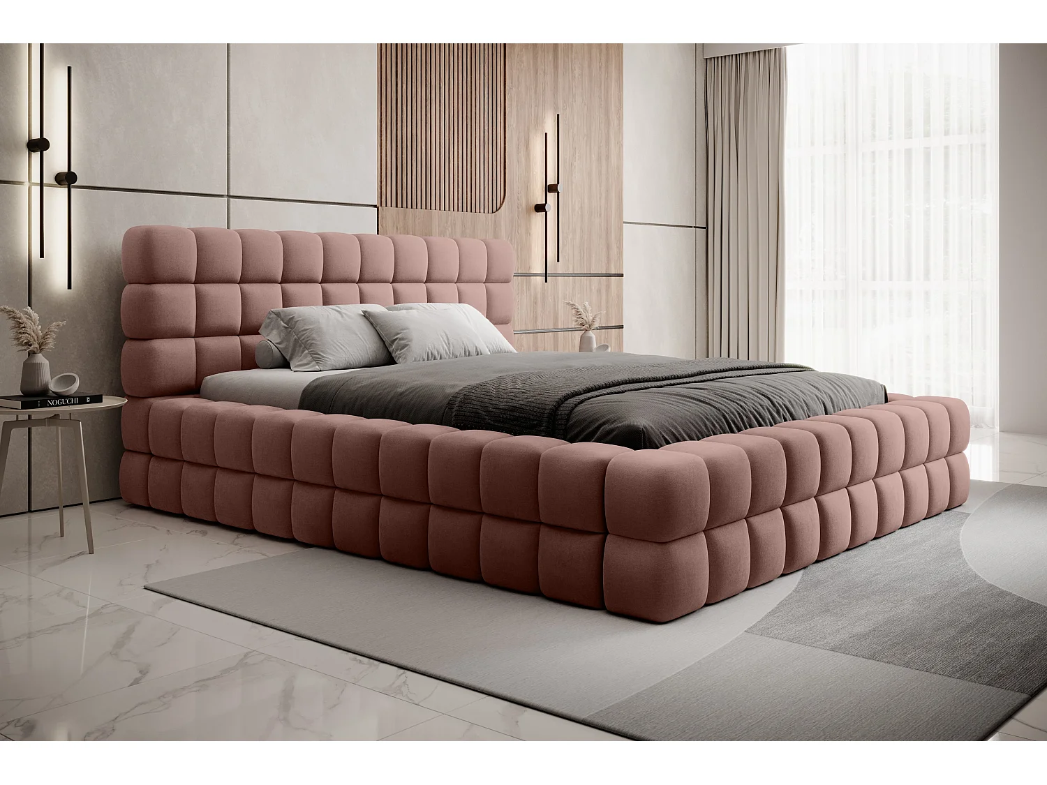 Lit Dario S (140x200)/Tissu/Rose