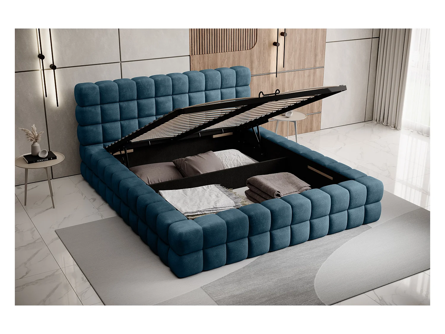 Cama Dario S (140x200)/Capa em tecido/Azul