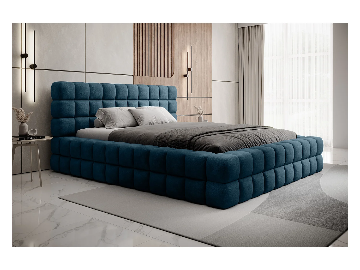 Cama Dario S (140x200)/Capa em tecido/Azul