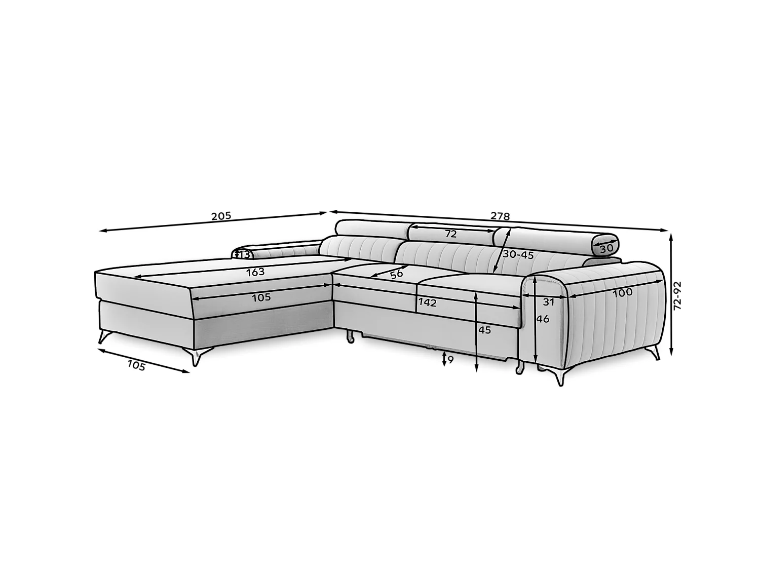 Canapé d'angle convertible 5 places en tissu vert