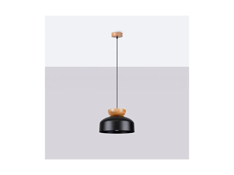 Plafonnier Marion Scandinave En Bois/Acier - 1 Sources Lumineuses - L.29,5 X H.130 Cm - Noir/Bois Naturel