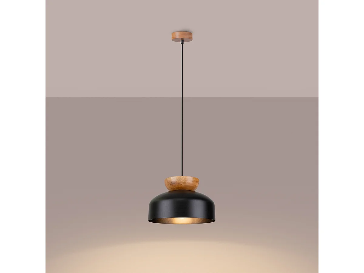 Plafonnier Marion Scandinave En Bois/Acier - 1 Sources Lumineuses - L.29,5 X H.130 Cm - Noir/Bois Naturel