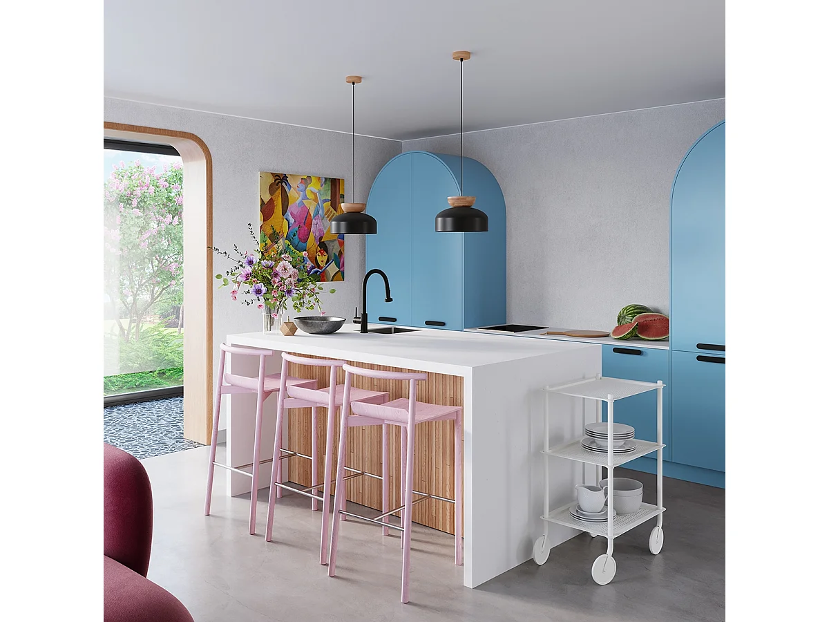 Plafonnier Marion Scandinave En Bois/Acier - 1 Sources Lumineuses - L.29,5 X H.130 Cm - Noir/Bois Naturel