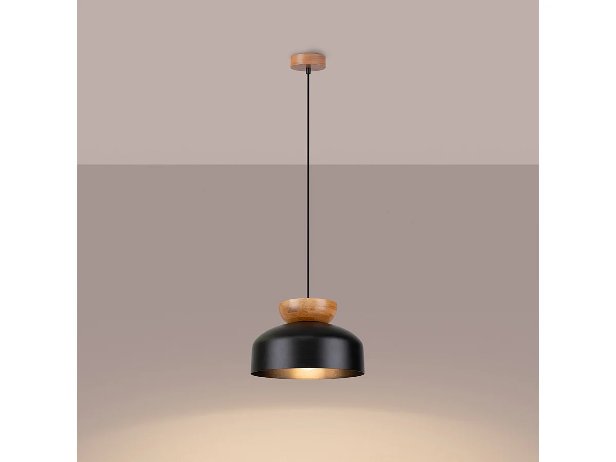 Plafonnier Marion Scandinave En Bois/Acier - 1 Sources Lumineuses - L.29,5 X H.130 Cm - Noir/Bois Naturel