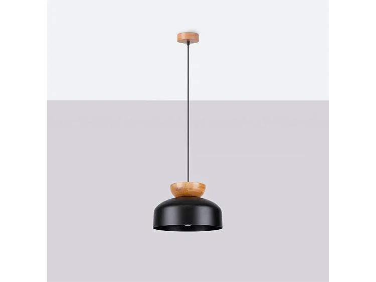 Plafonnier Marion Scandinave En Bois/Acier - 1 Sources Lumineuses - L.29,5 X H.130 Cm - Noir/Bois Naturel