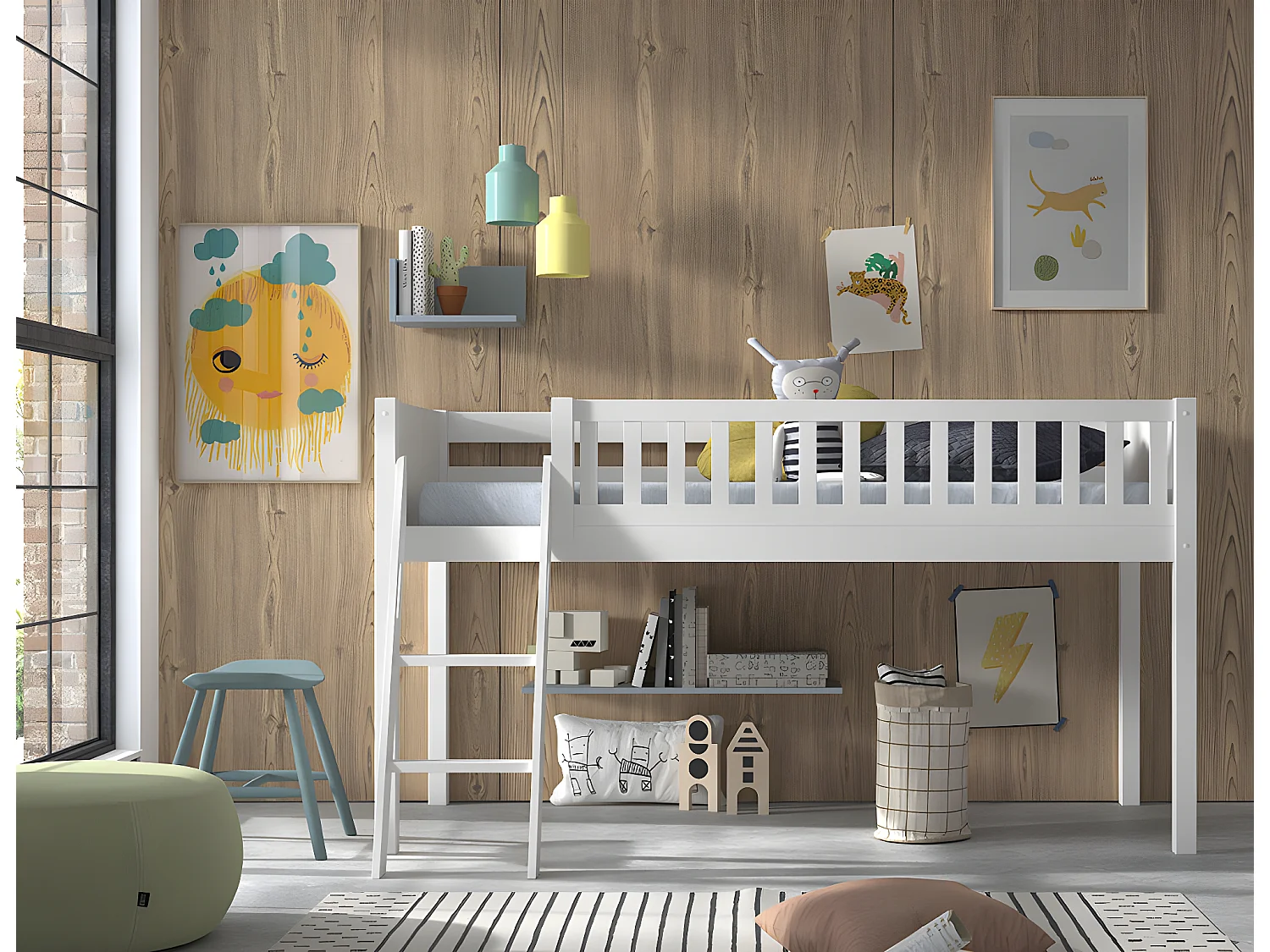 Cama loft SCOTT LB005 90x200 cm Branco