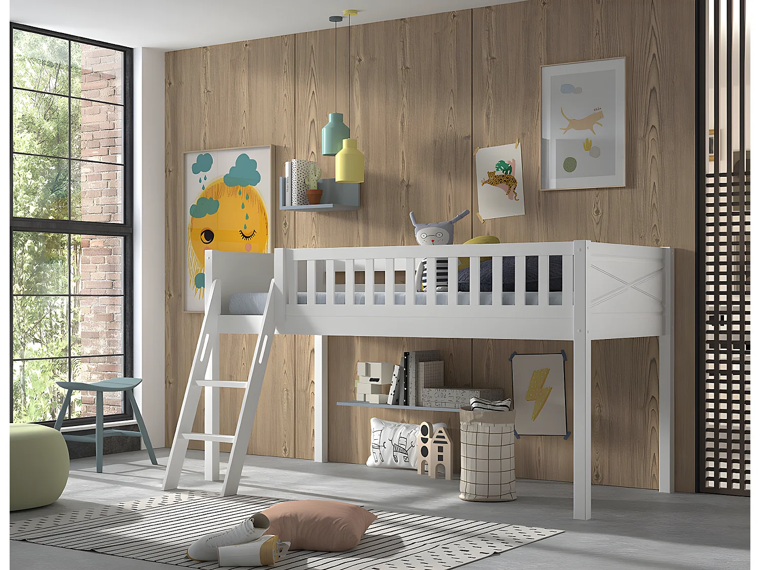 Cama loft SCOTT LB005 90x200 cm Branco