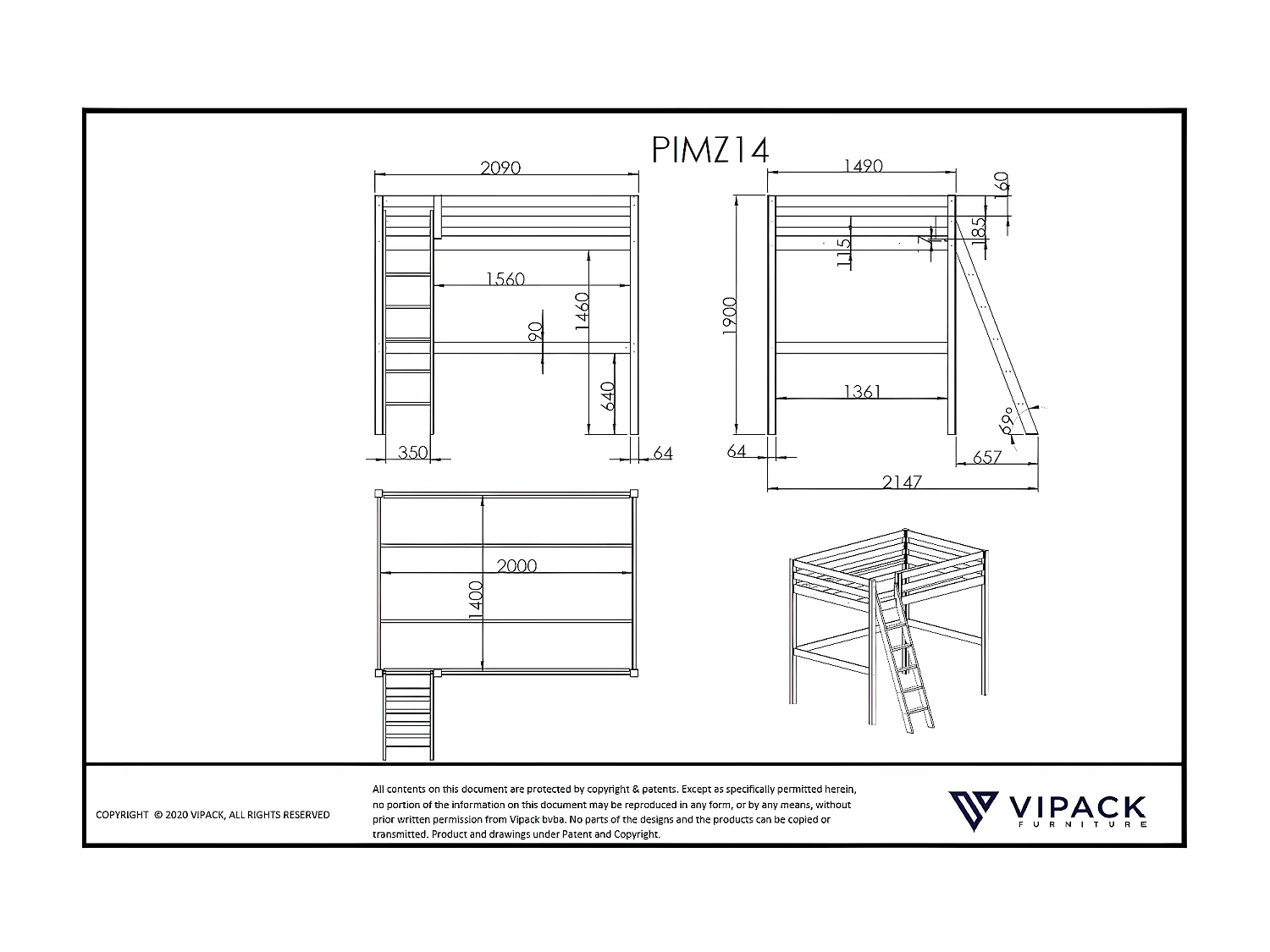 Hoogslaper PINO LB009 215x209x190 Wit