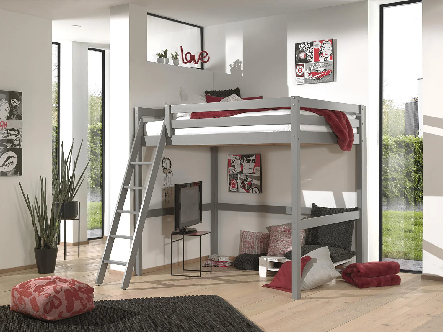 Cama loft PINO LB009 140x200 cm Cinzento
