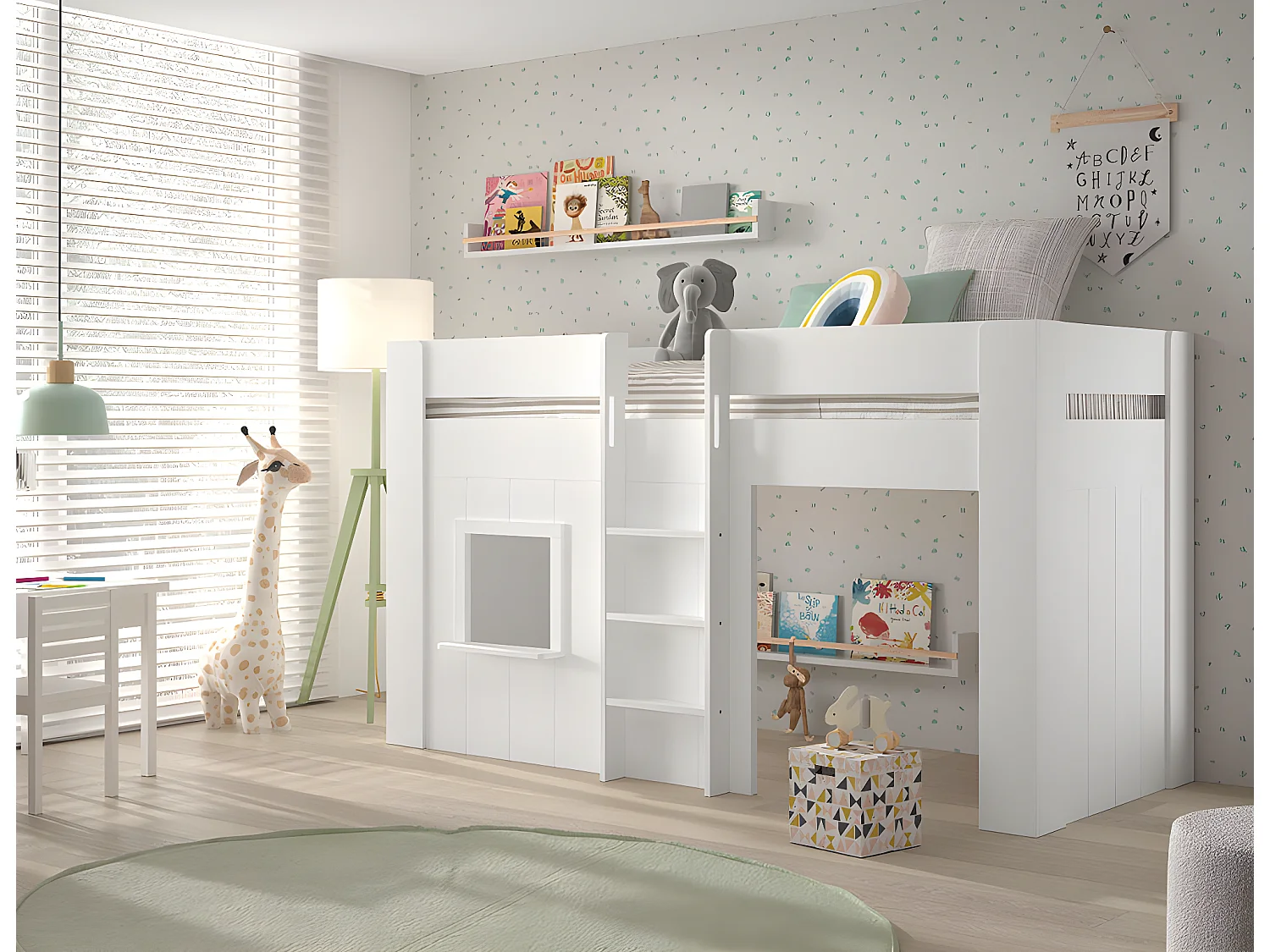 Letto A Soppalco RENO LB005 103x206x120 Bianco