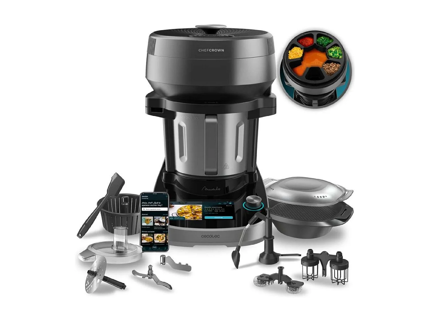 Cecotec Robô de cozinha multifunções com distribuidor de alimentos.