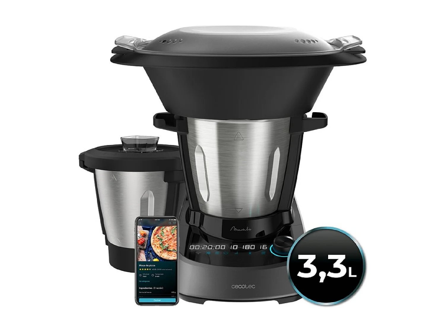 Cecotec Robô de cozinha com 37 funções, APP, balança e jarro de aço inoxidável apta para máquina da louça.