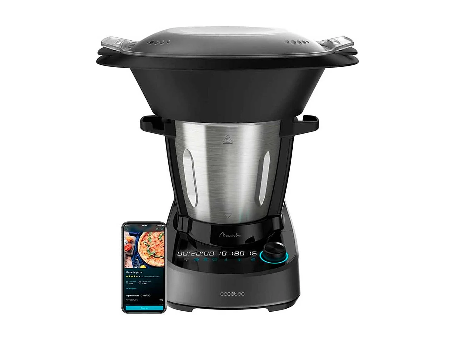 Cecotec Robô de cozinha com 37 funções, APP, balança e jarro de aço inoxidável apta para máquina da louça.