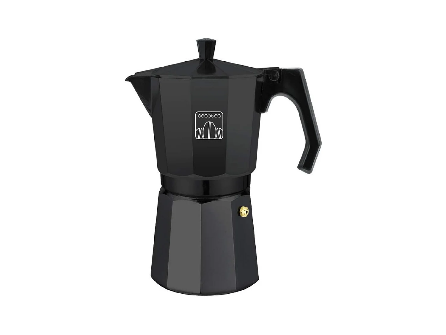Cecotec Moka in alluminio con capacità da 3 tazze da caffè di colore nero, adatta a ogni tipo di cucina e facile da pulire.