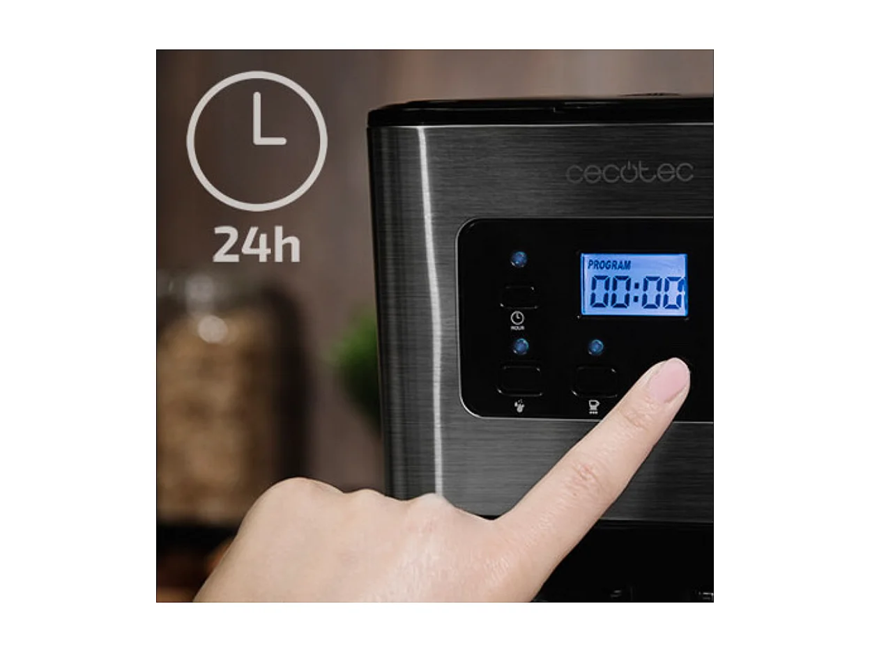 Cecotec Máquina de café de filtro, para 12 chávenas, com acabamentos em aço inoxidável e intensificador de aroma.