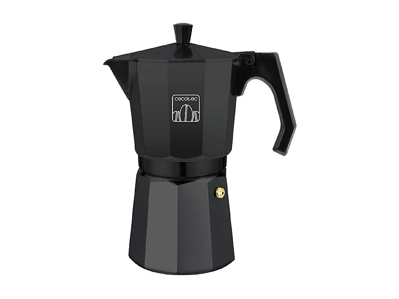 Cecotec Cafeteira italiana de alumínio com capacidade para 6 chávenas de café, cor preto, fácil de limpar e apta para todo o tipo de fogões.