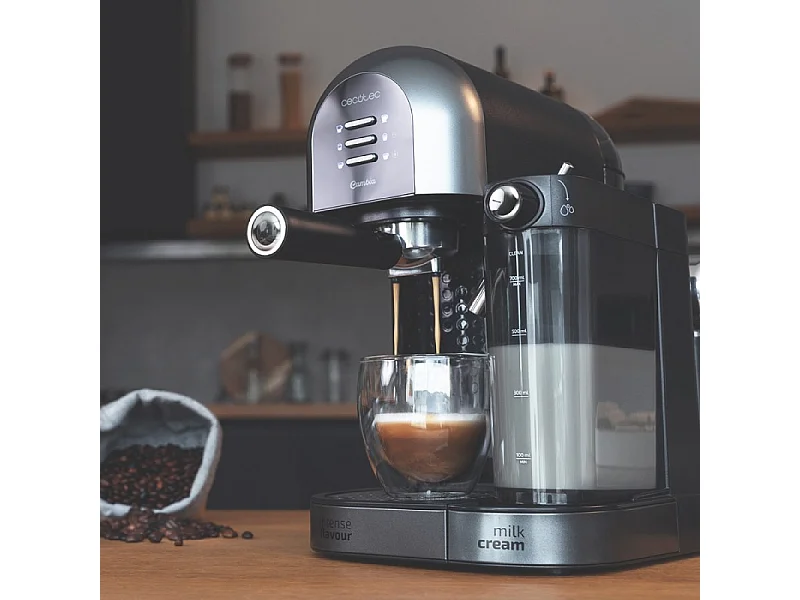 Cecotec Cafetière Semiautomatique Power Instant-ccino 20 Chic Serie Nera. 1470 W, Café moulu et capsules, 20 Bars, Réservoir à lait de 0,7L, Réservoir d'eau 1,7L