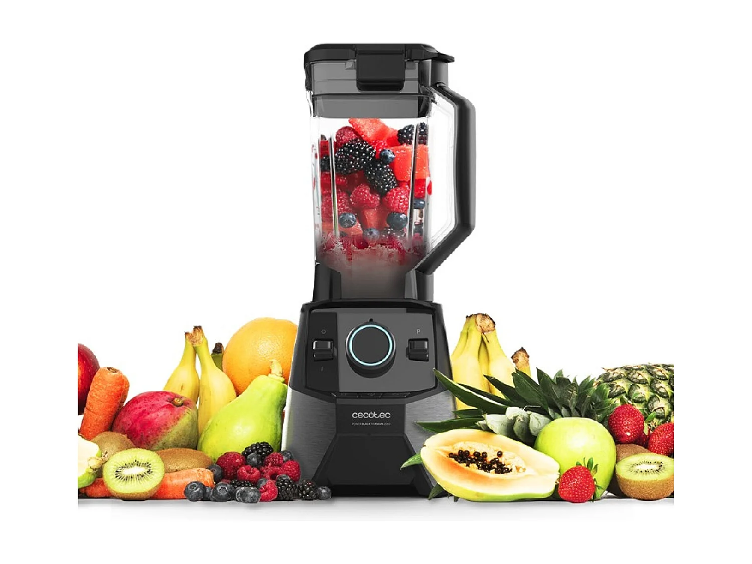 Cecotec Mixeur-blender Power Black Titanium 1000. 1000 W, Lame de 6 feuilles revêtues en titane noir, Bol en verre fondu d’1,5 L 2000 W, Nègre