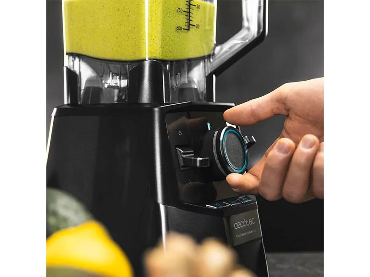 Cecotec Mixeur-blender Power Black Titanium 1000. 1000 W, Lame de 6 feuilles revêtues en titane noir, Bol en verre fondu d’1,5 L 2000 W, Nègre
