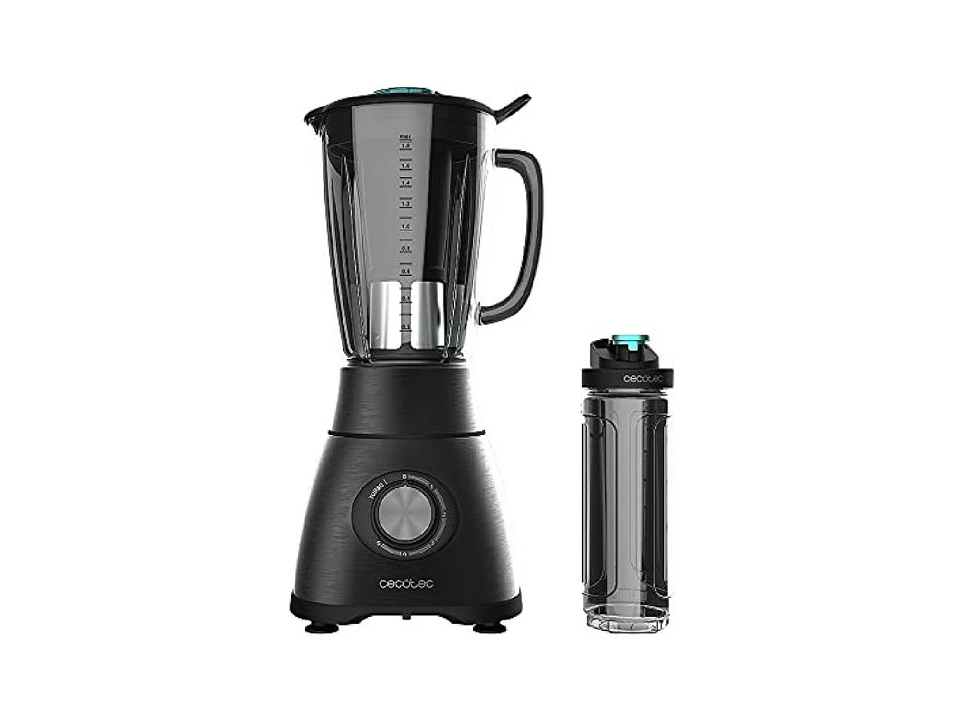 Cecotec Liquidificador americano de copo de 2500 W com lâmina de 6 folhas com revestimento de titânio preto, jarro termorresistente de 1,8 l e garrafa portátil.
