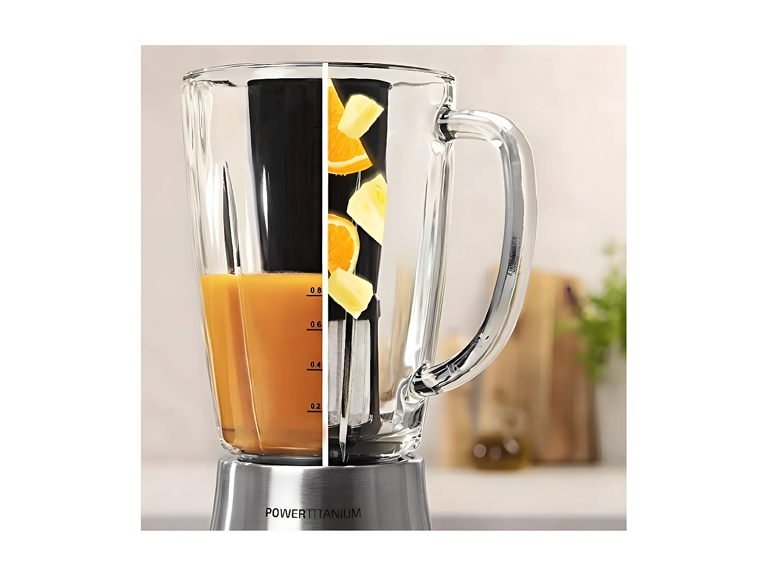 Cecotec Mixeur-blender Power Black Titanium 1000. 1000 W, Lame de 6 feuilles revêtues en titane noir, Bol en verre fondu d’1,5 L 1300 W, Inox