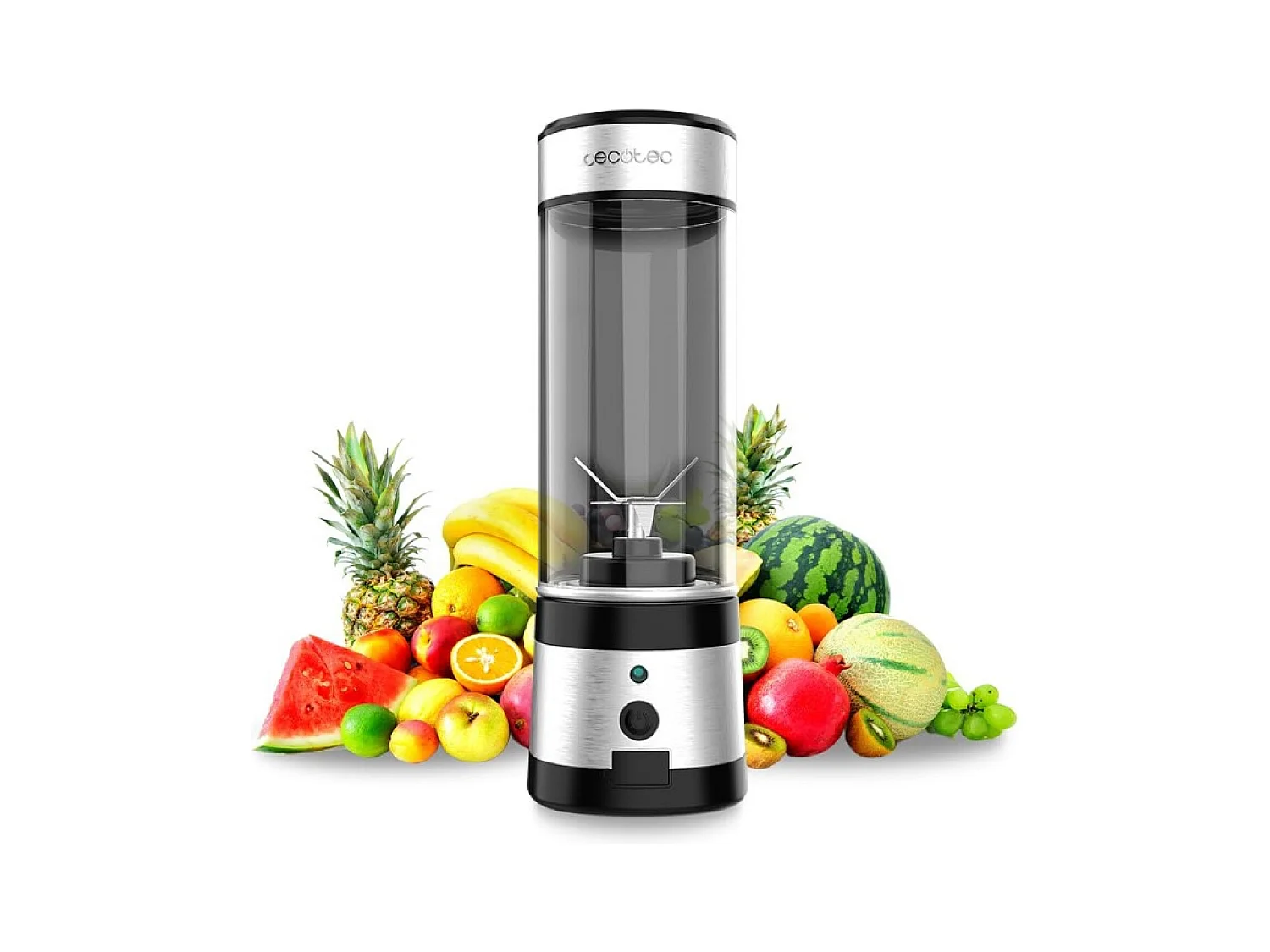 Cecotec Frullatore per smoothies con recipiente portatile, 4 lame con rivestimento in titanio nero da 126 W.