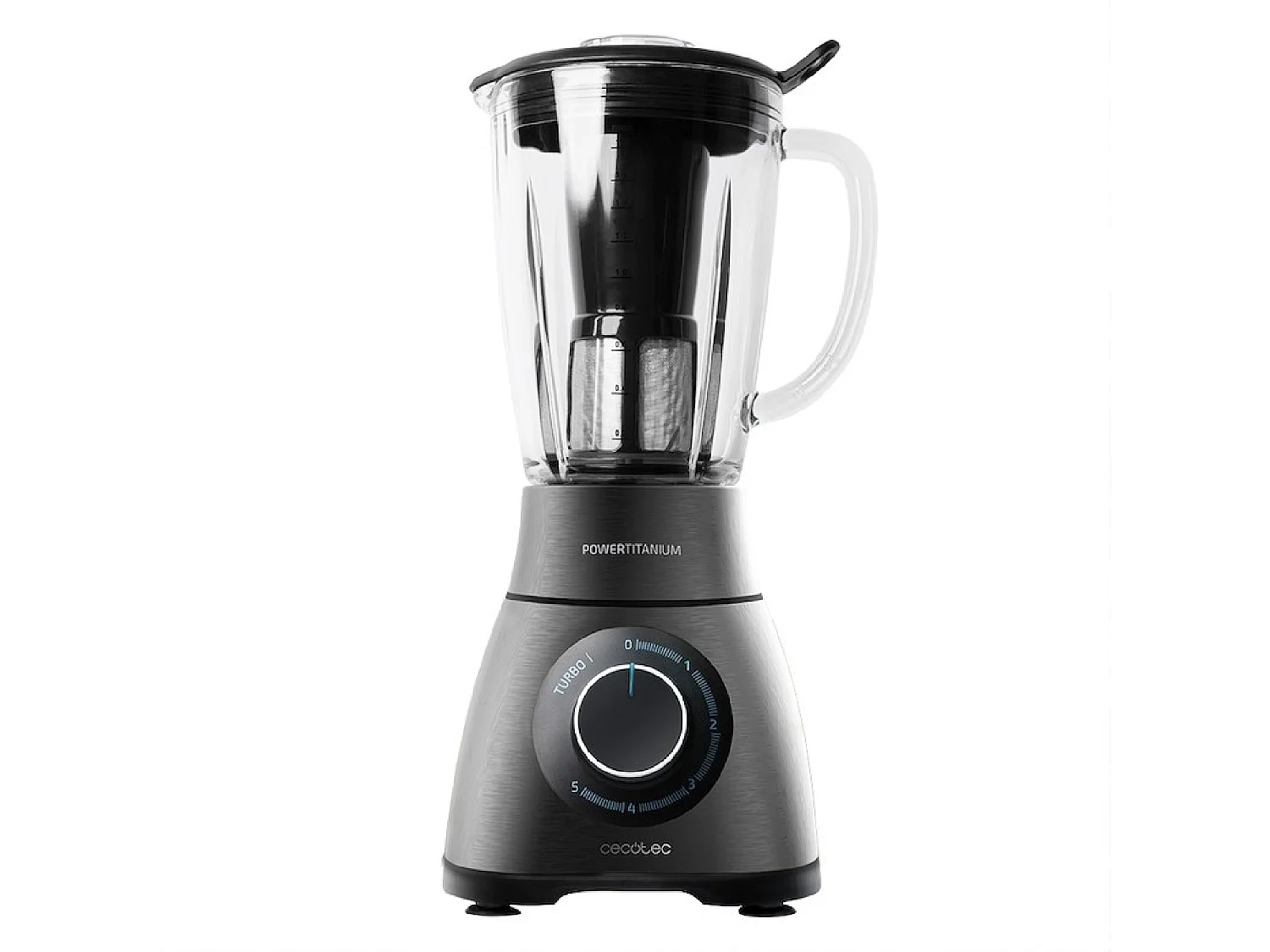 Cecotec Mixeur-blender Power Black Titanium 1000. 1000 W, Lame de 6 feuilles revêtues en titane noir, Bol en verre fondu d’1,5 L 1500 W, Nègre