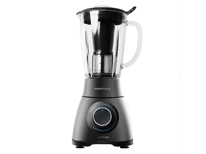 Cecotec Mixeur-blender Power Black Titanium 1000. 1000 W, Lame de 6 feuilles revêtues en titane noir, Bol en verre fondu d’1,5 L 1500 W, Nègre