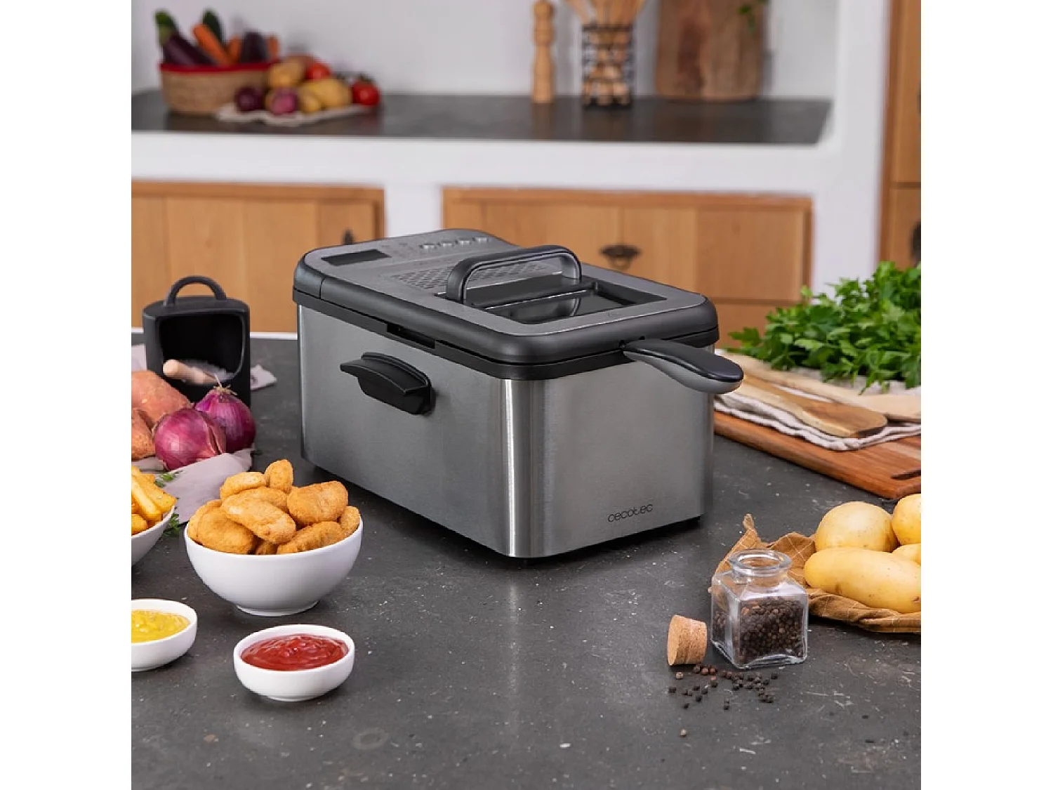 Freidora de Aceite de 3,2 Litros Cleanfry Luxury 3000 Dark. 2400 W, Acero Inoxidable tintado en Negro, 5 Programas Preestablecidos, Filtro OilClean