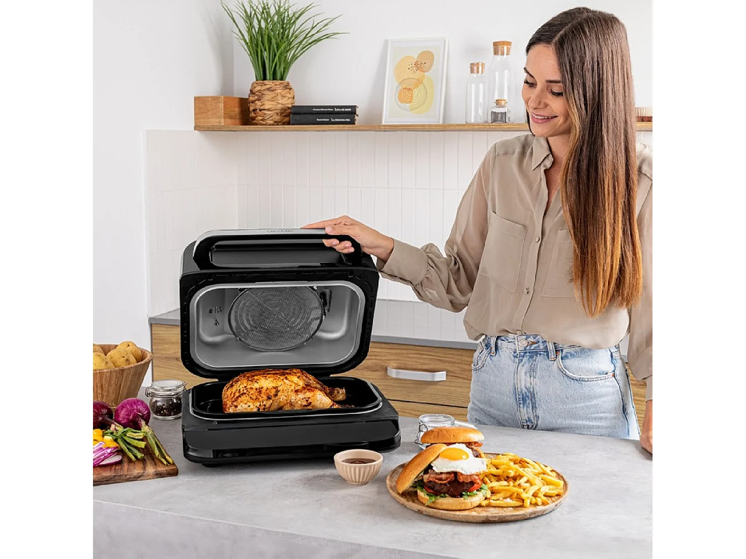 Cecotec Fritadeira de ar de 2400 W com 6 modos de cozedura e 4 posições de grelhador.