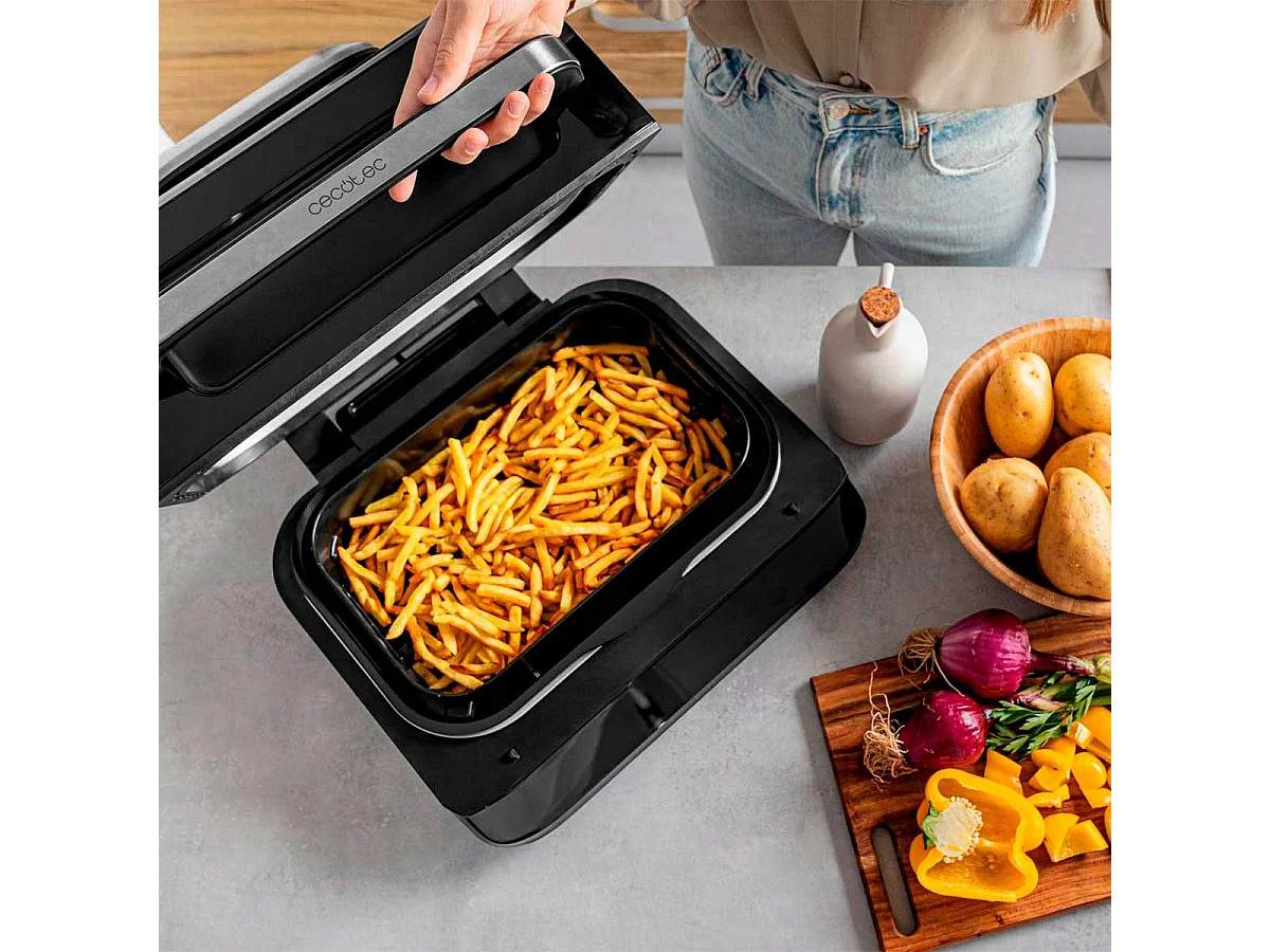 Cecotec Fritadeira de ar de 2400 W com 6 modos de cozedura e 4 posições de grelhador.