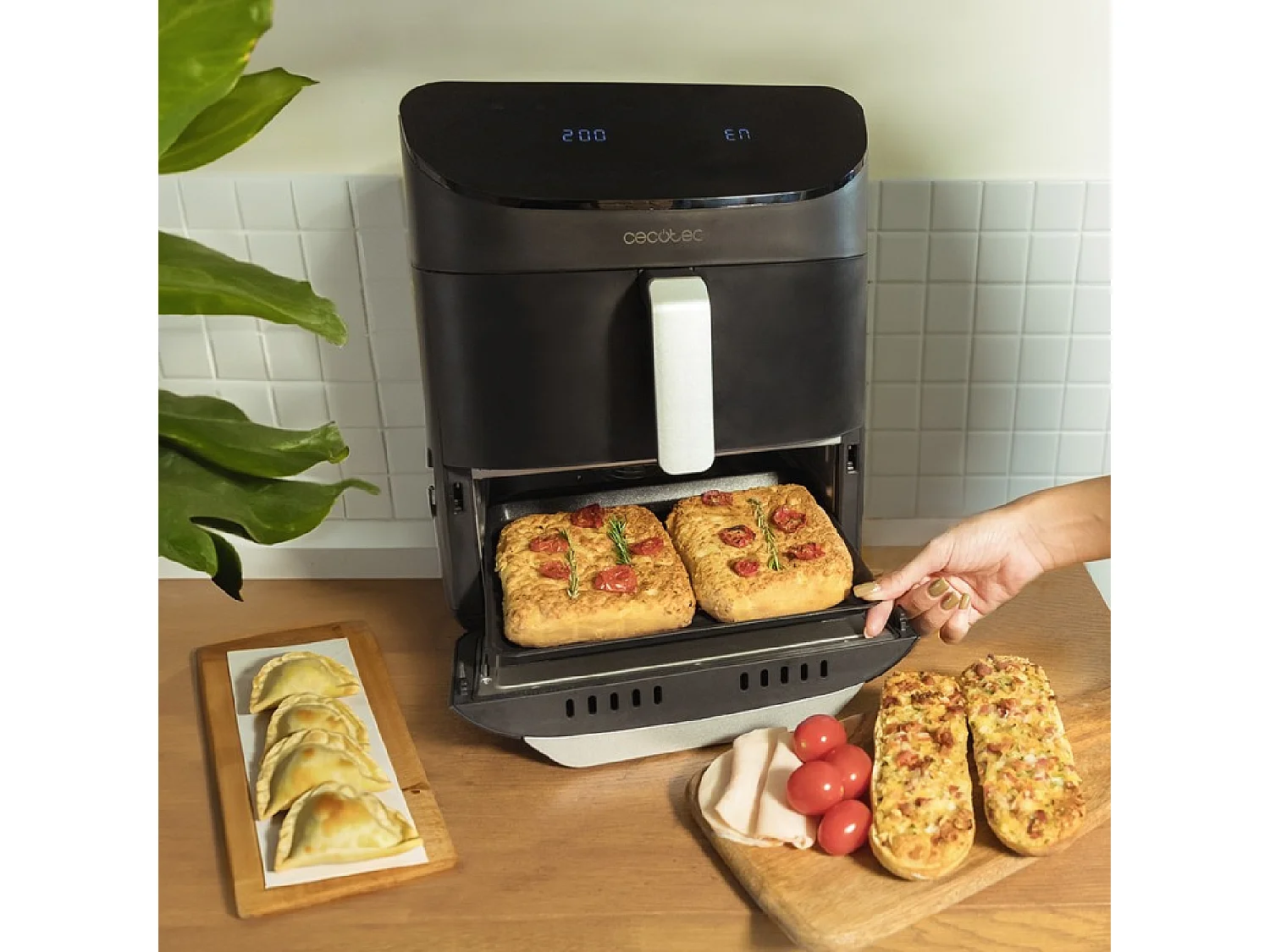 Cecotec Fritadeira de ar de 11 L com fritadeira de ar, forno e grelhador, permitindo cozinhar 2 alimentos ao mesmo tempo.