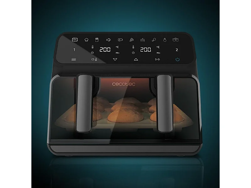Freidora de aire Cecotec Cecofry Advance 9000 Window 2200W 9L 2 cubetas independientes con ventana negro