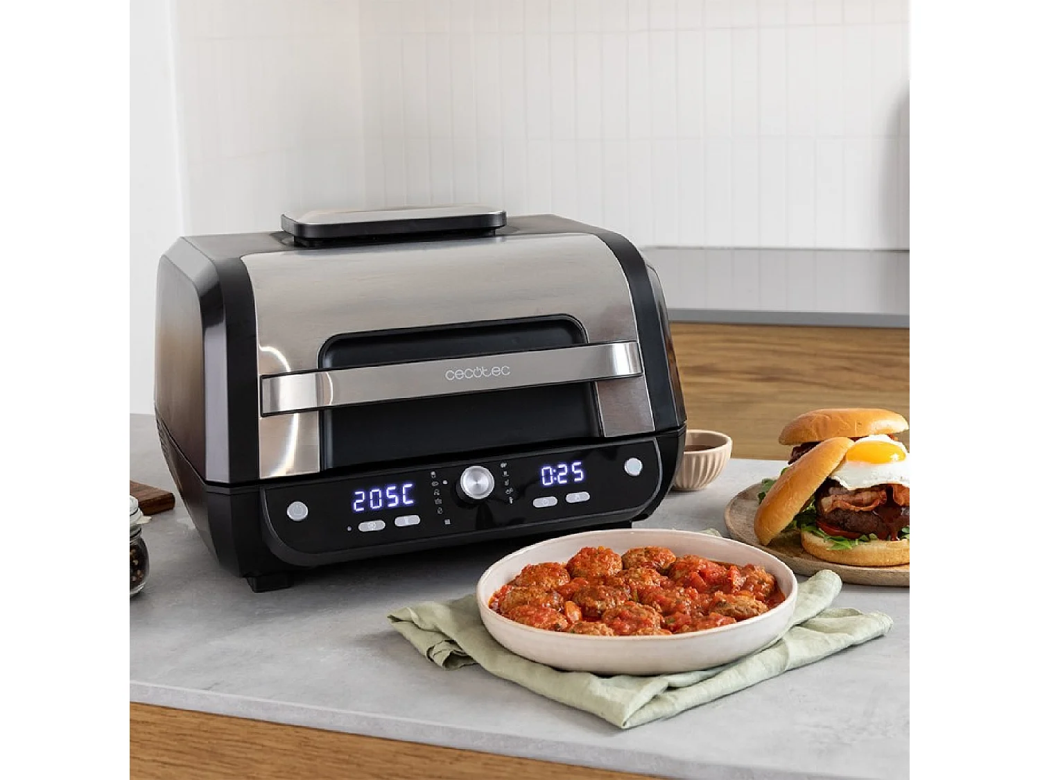 Cecotec Fritadeira de ar grill de 1700 W, 12 modos de cozedura e 4 posições de grill.