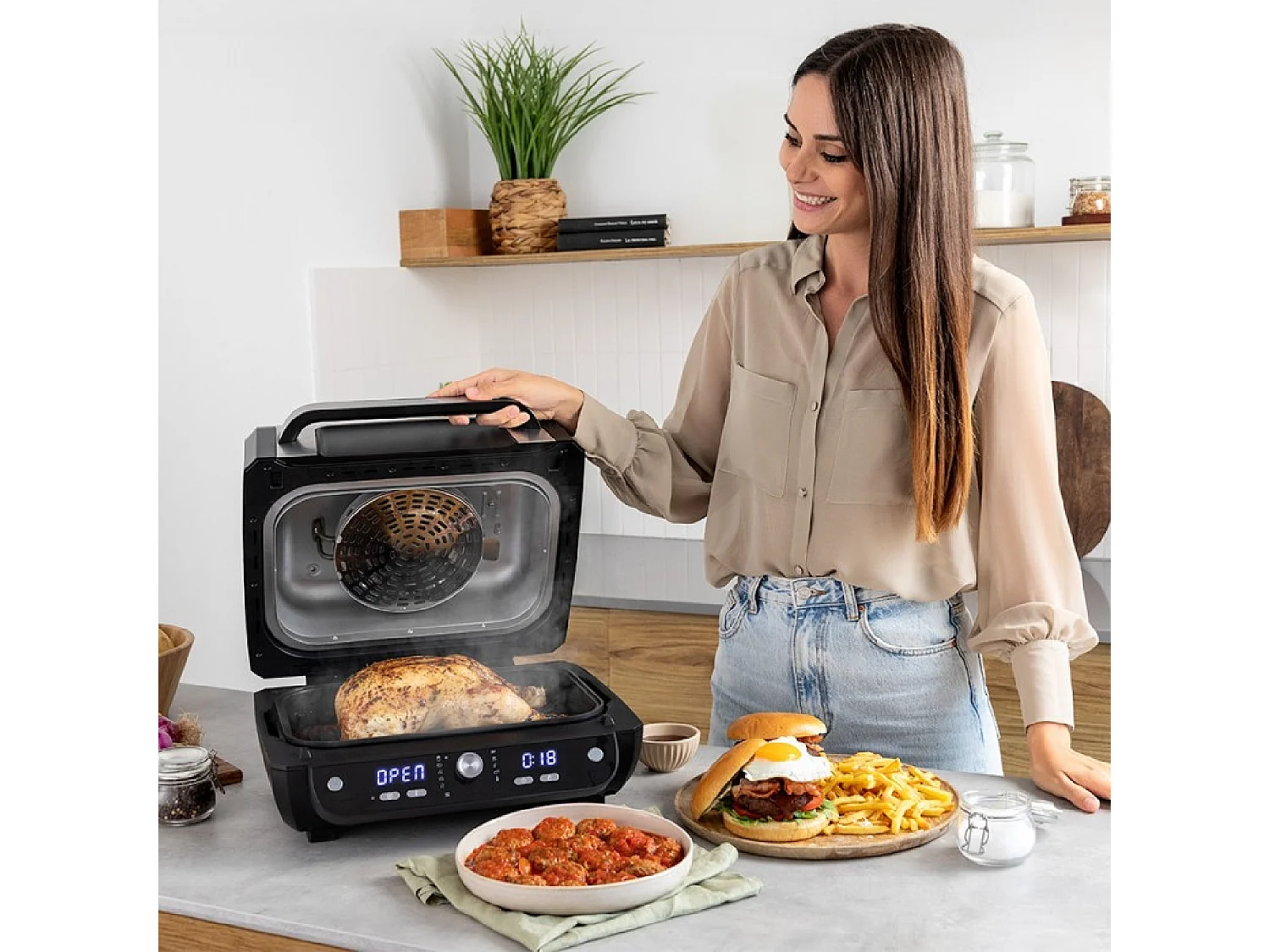 Cecotec Fritadeira de ar grill de 1700 W, 12 modos de cozedura e 4 posições de grill.