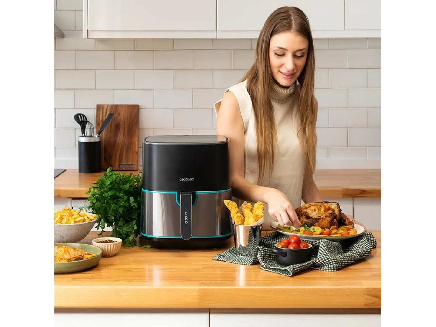 Cecotec Fritadeira dietética digital de 1500 W, 5,5 l de capacidade, acabamentos em aço inoxidável e pacote de acessórios.