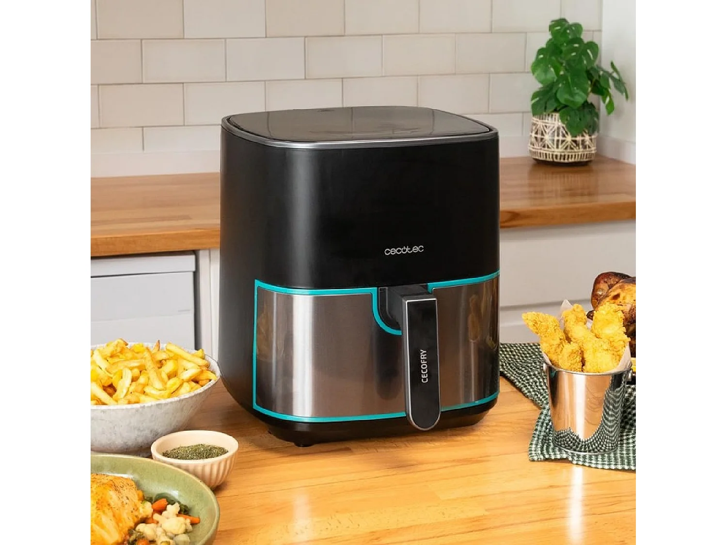 Cecotec Fritadeira dietética digital de 1500 W, 5,5 l de capacidade, acabamentos em aço inoxidável e pacote de acessórios.