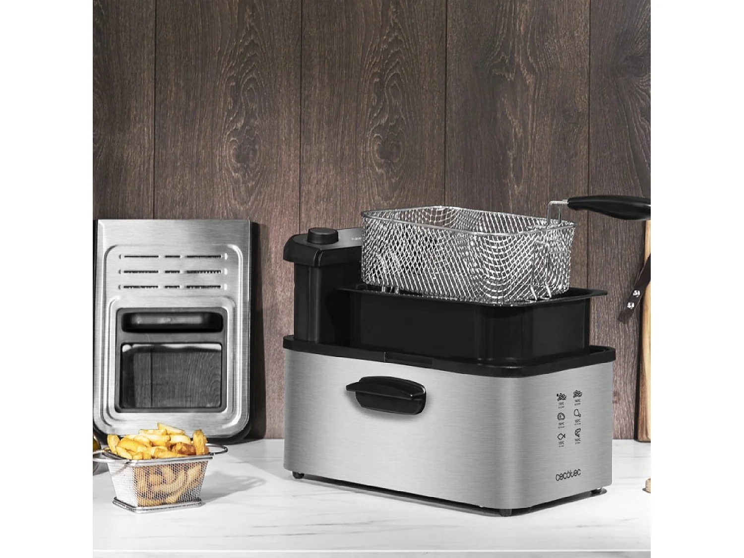 Cecotec Friteuse Électrique CleanFry Infinity 3000, Noir. 3 L, Jusqu’à 190 ºC, Minuterie, Cuve Émaillée qui convient au Lave-vaisselle, Filtre OilCleaner, 2400W.