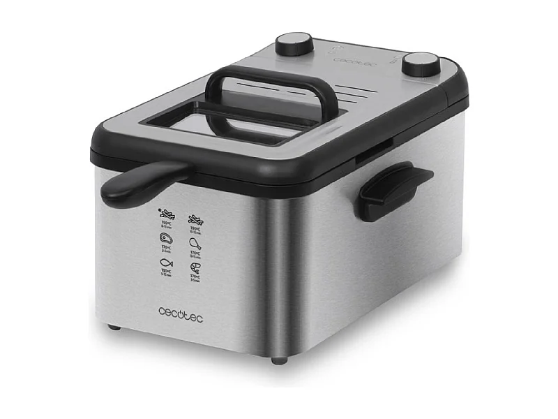 Freidora eléctrica CleanFry Infinity 3000 de Acero Inoxidable, 3 litros de Capacidad de Aceite, Filtro OilCleaner, 2400 W, Temporizador de 30 Minutos.