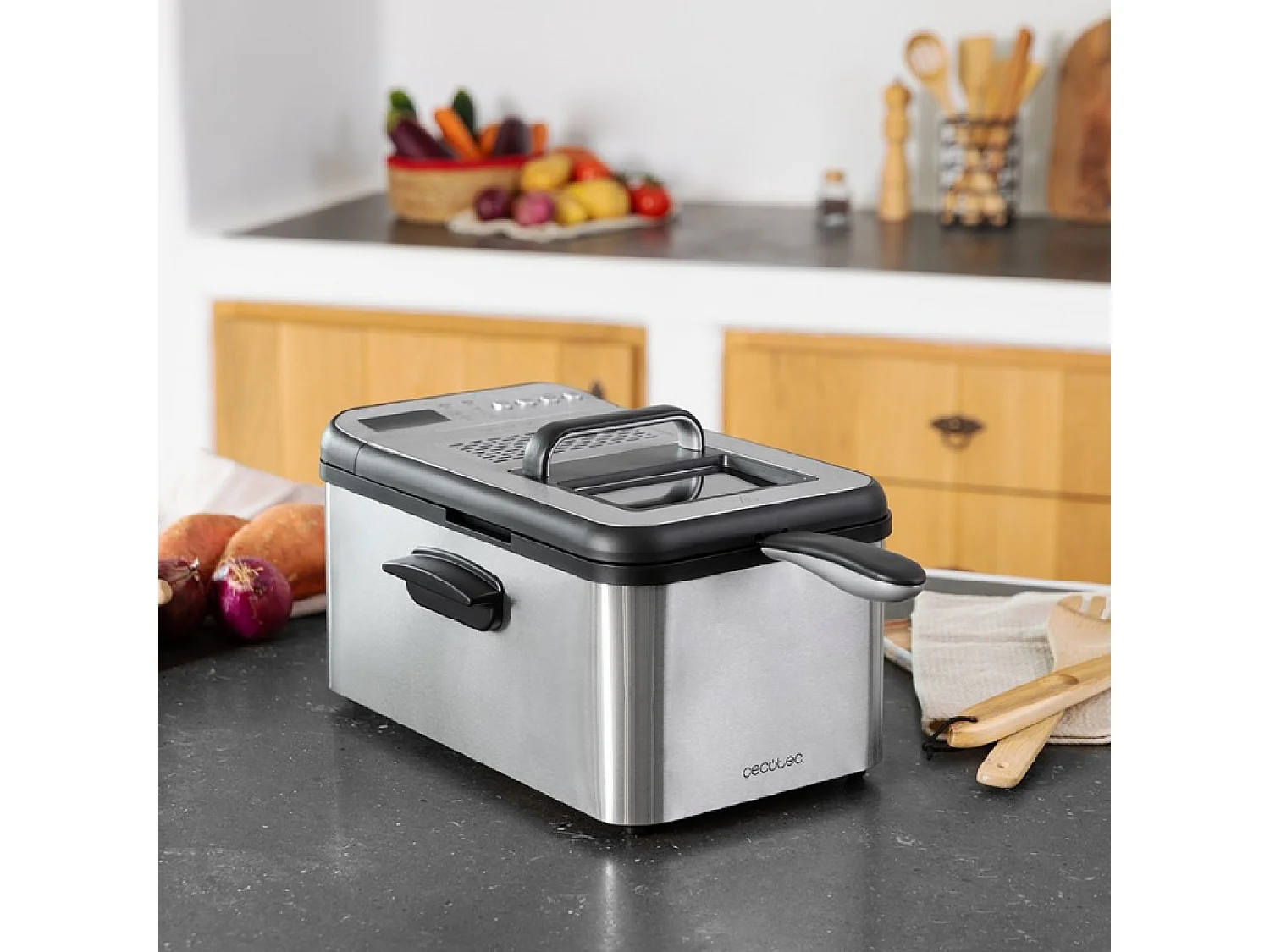 Freidora de Aceite de 3,2 Litros Cleanfry Luxury 3000. 2400 W, Acero Inoxidable, 5 Programas Preestablecidos, Filtro OilClean