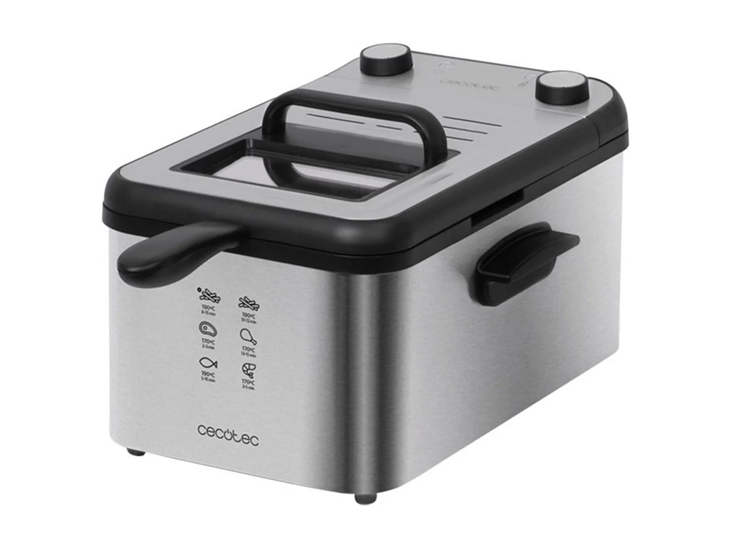 Cecotec Friteuse Électrique CleanFry 3000 Full Inox. 3L, Jusqu’à 190 ºC, Minuterie 30min, Cuve Émaillée qui convient au Lave-vaisselle, Filtre OilCleaner, 2400W.