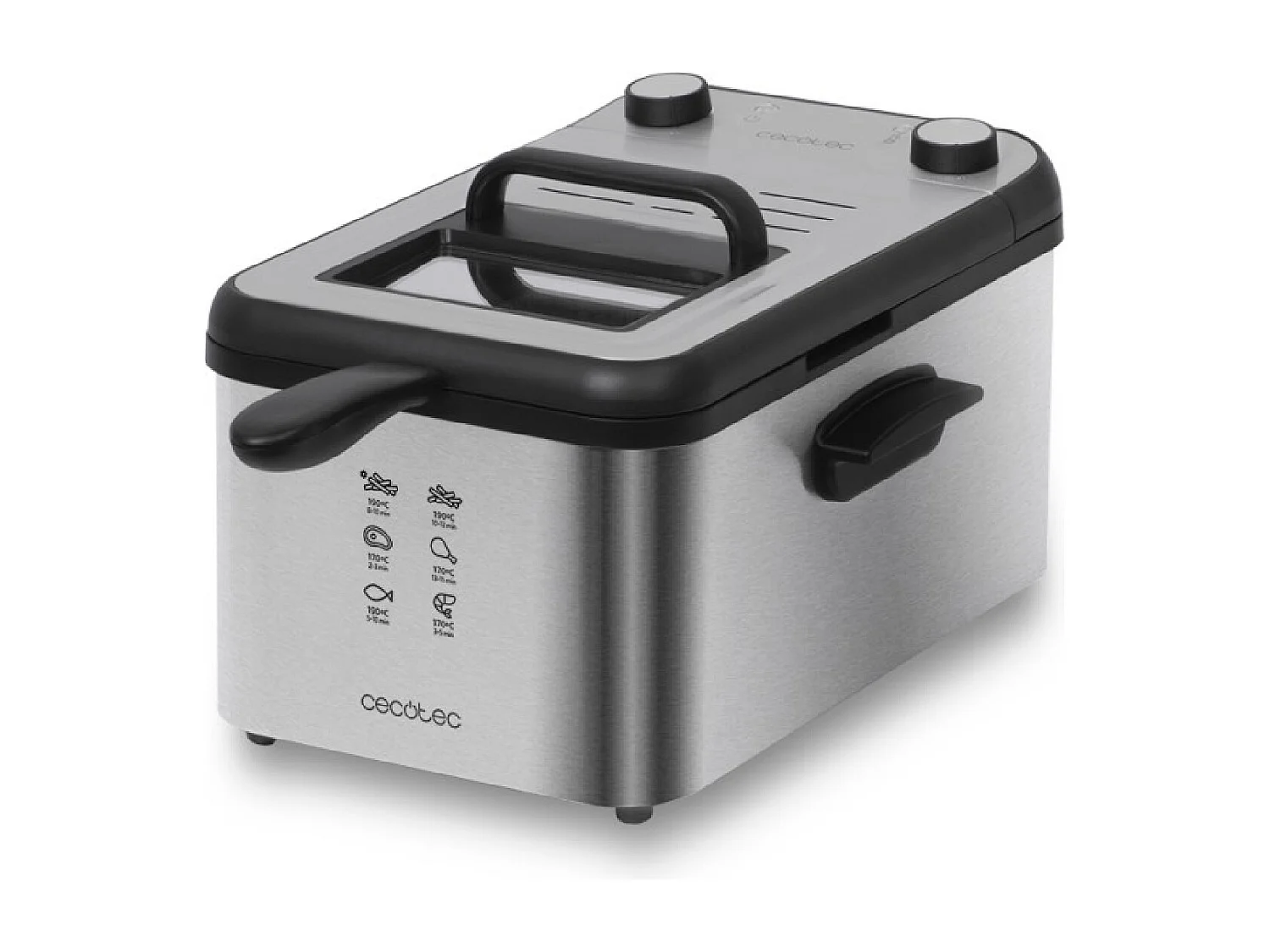Cecotec Fritadeira de 3 litros de capacidade e 2400 W com filtro para a limpeza do óleo e tigela de aço.