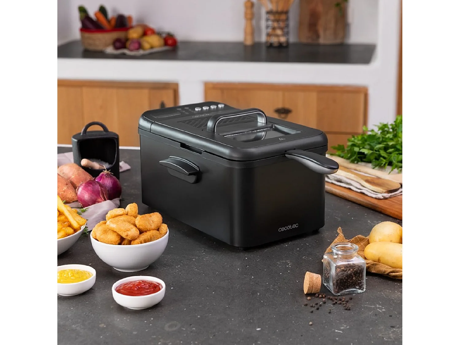 Freidora de Aceite de 3,2 Litros Cleanfry Luxury 3000 Black. 2400 W, Acero Inoxidable lacado en Negro, 5 Programas Preestablecidos, Filtro OilClean