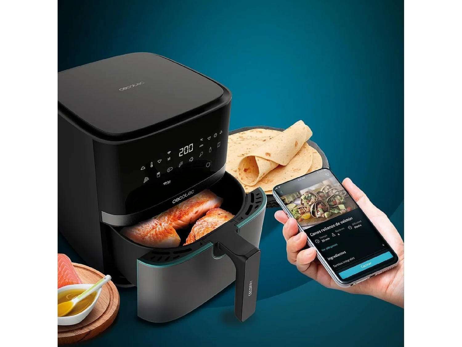 Freidora de aire Cecotec Cecofry Full InoxBlack 5500 Connected Pack 1700W 5,5L conexión WiFi inox/negro